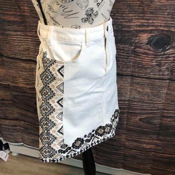 Anthropologie Pilcro Letterpress Denim Skirt Embroidered Size 2 - Picture 6 of 12